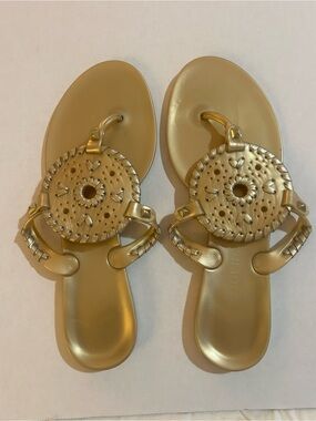 JACK ROGERS Georgica JELLY Flip Flop BEACH SANDALS Gold Size 7 Slides Metallic